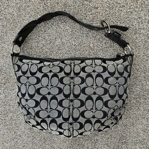 Vintage Coach Signature Jaquard Hobo Bag Braided Strap Black & Grey Purse 11858